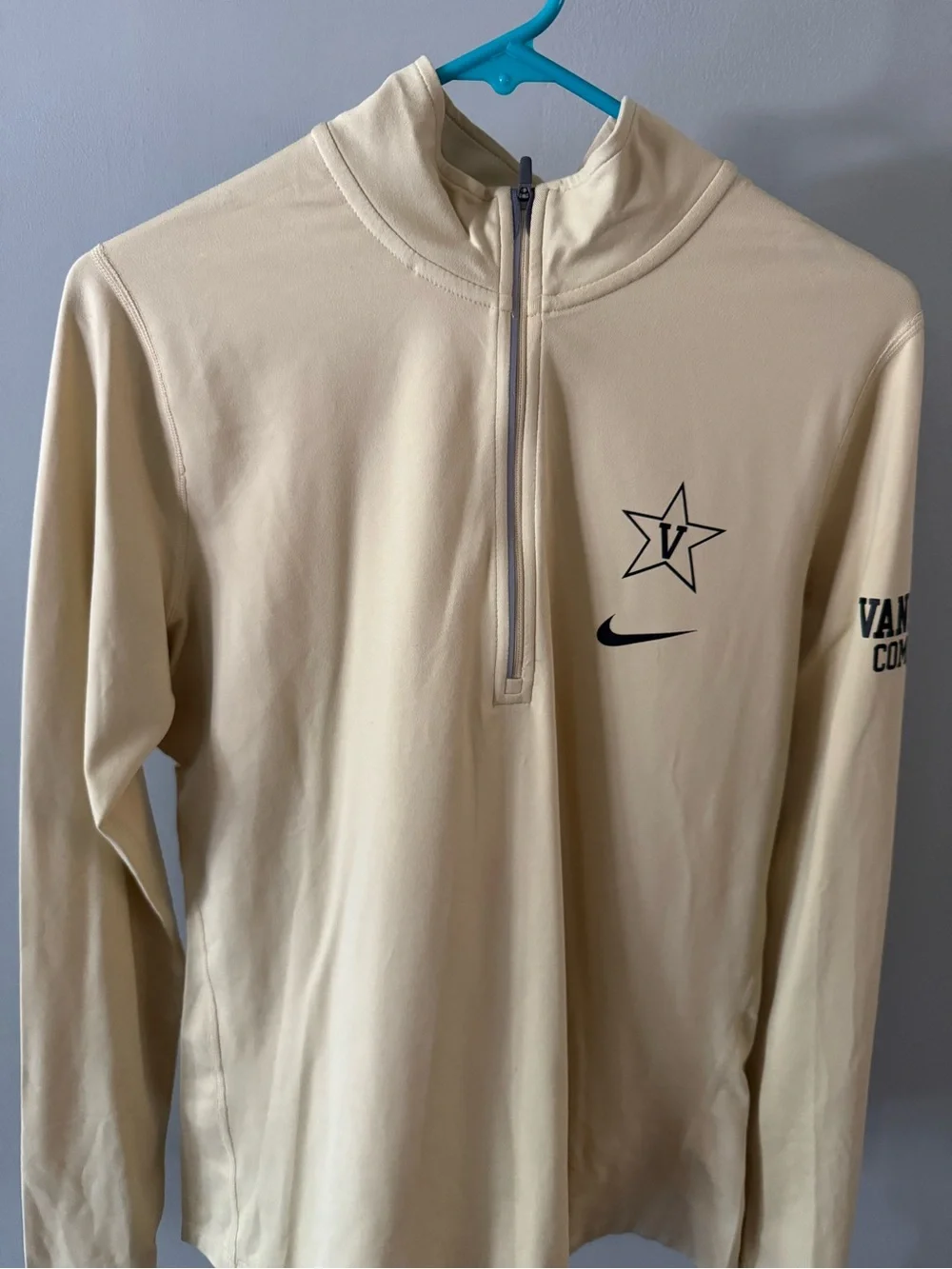 Women’s Nike Beige Long-Sleeve Quarter-Zip with Vanderbilt Logo